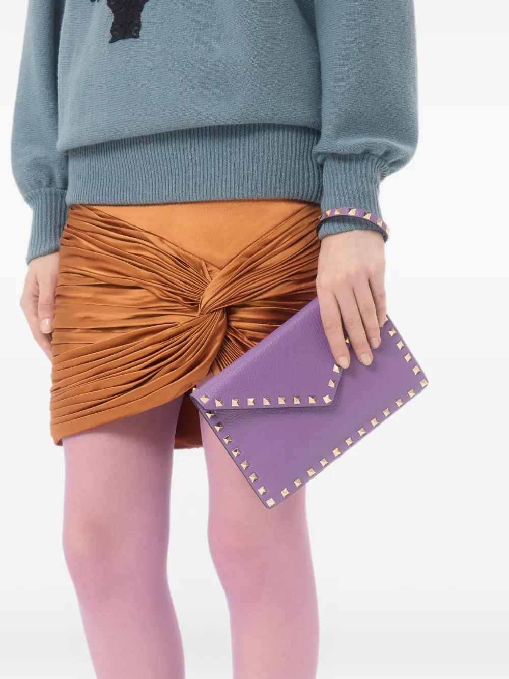 Valentino Garavani Rockstud leren clutch met textuur Paars