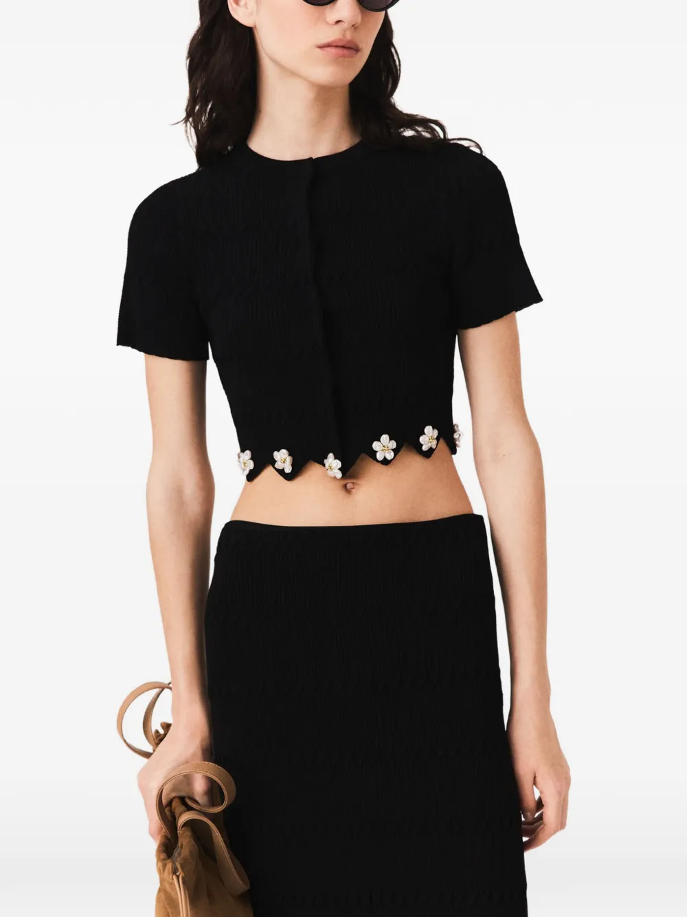 Maje Vest met bloemendetails Zwart