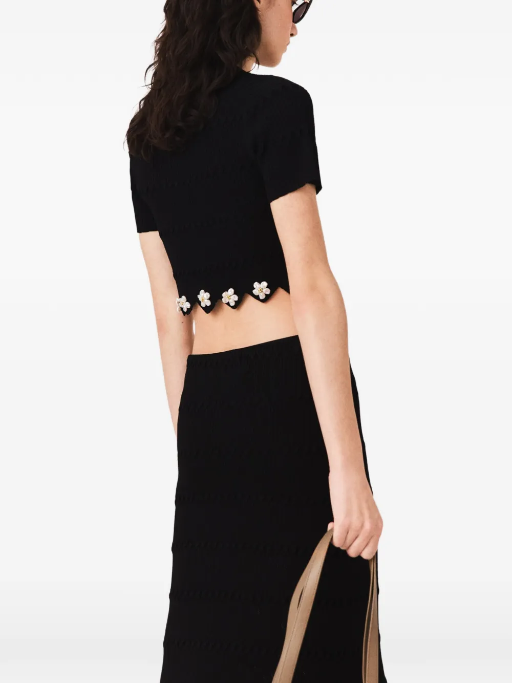 Maje Vest met bloemendetails Zwart