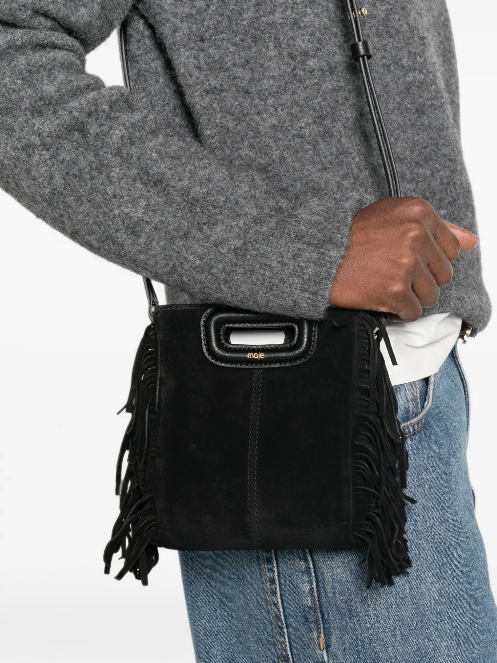 Maje M mini-tas met franje Zwart
