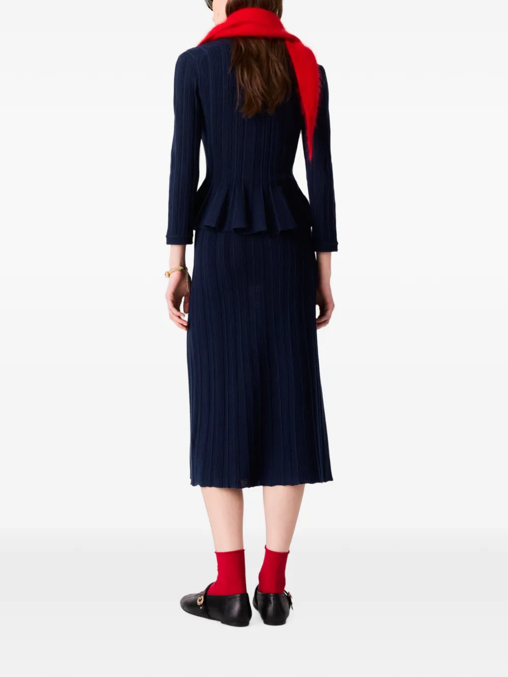 Maje Gebreide jurk met peplum taille Blauw