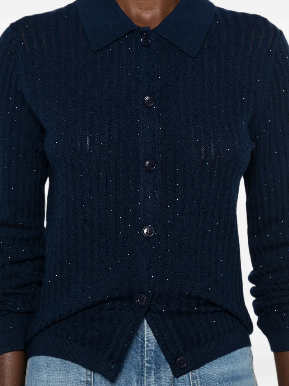 Maje met pointelle-brei-strass versierd vest Blauw