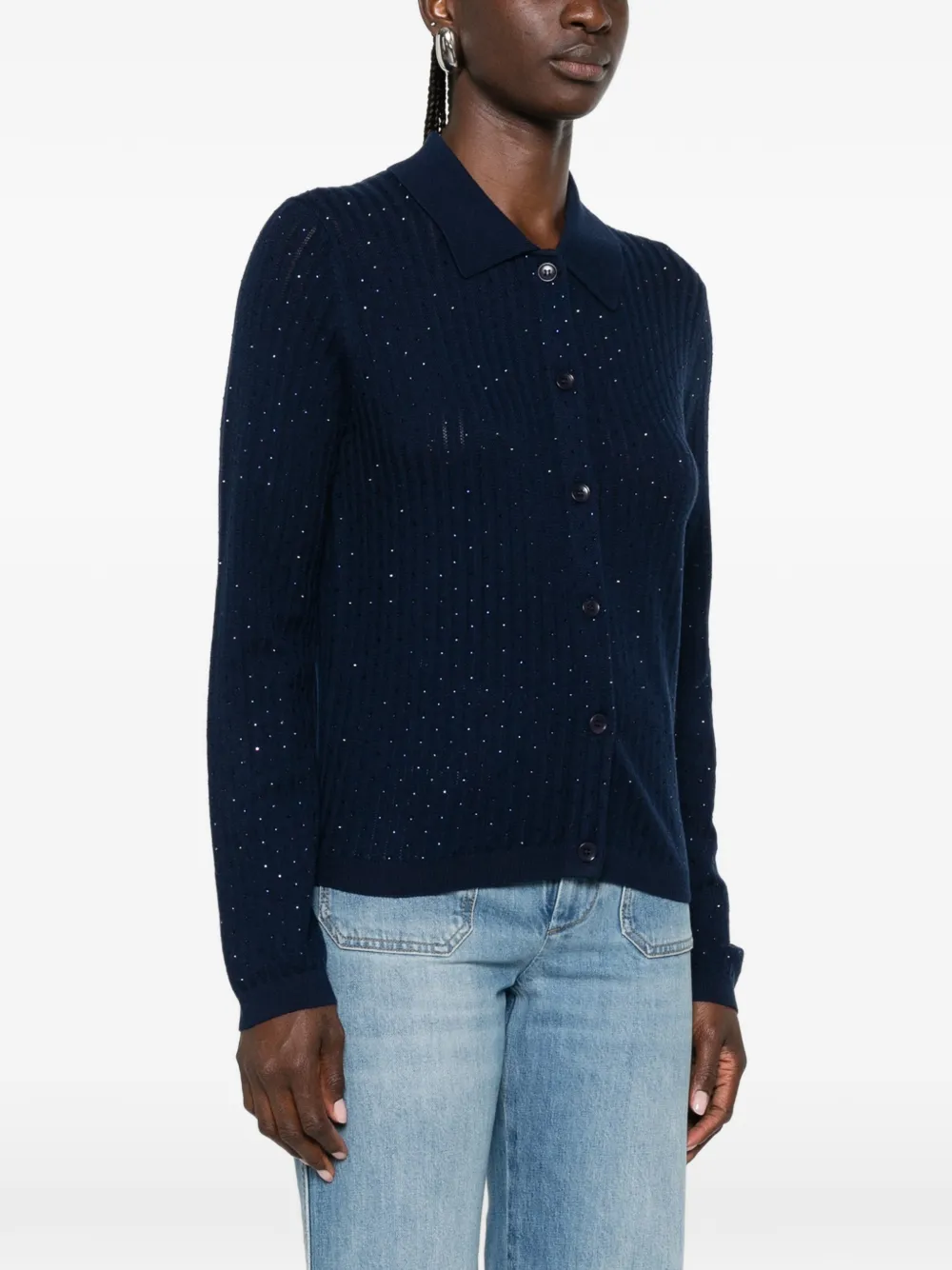 Maje met pointelle-brei-strass versierd vest Blauw