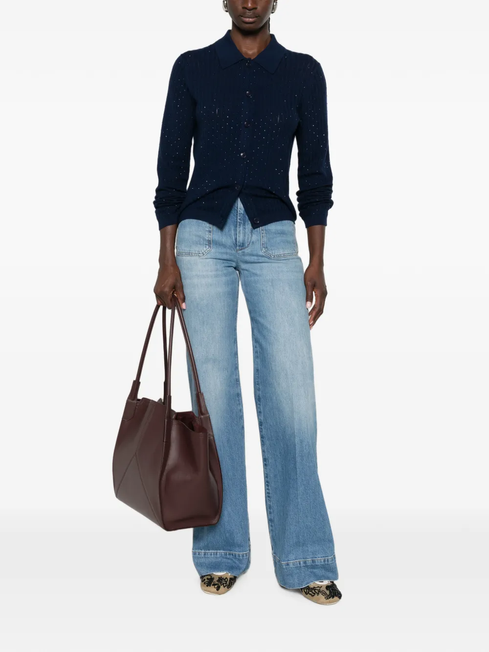 Maje met pointelle-brei-strass versierd vest Blauw