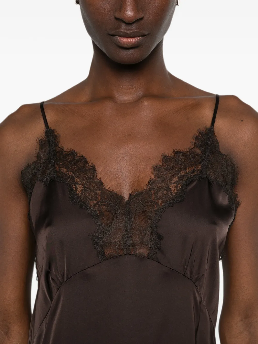 Maje Midi-jurk met kanten afwerking Bruin
