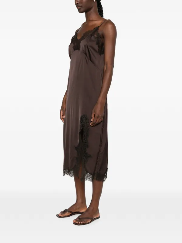 maje brown dress lace-trim midi Size:SZ 0 Product ID size-41 Holiday black backless dress