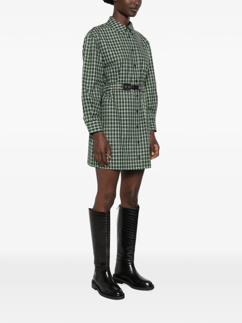 Maje Geruite mini-jurk Groen
