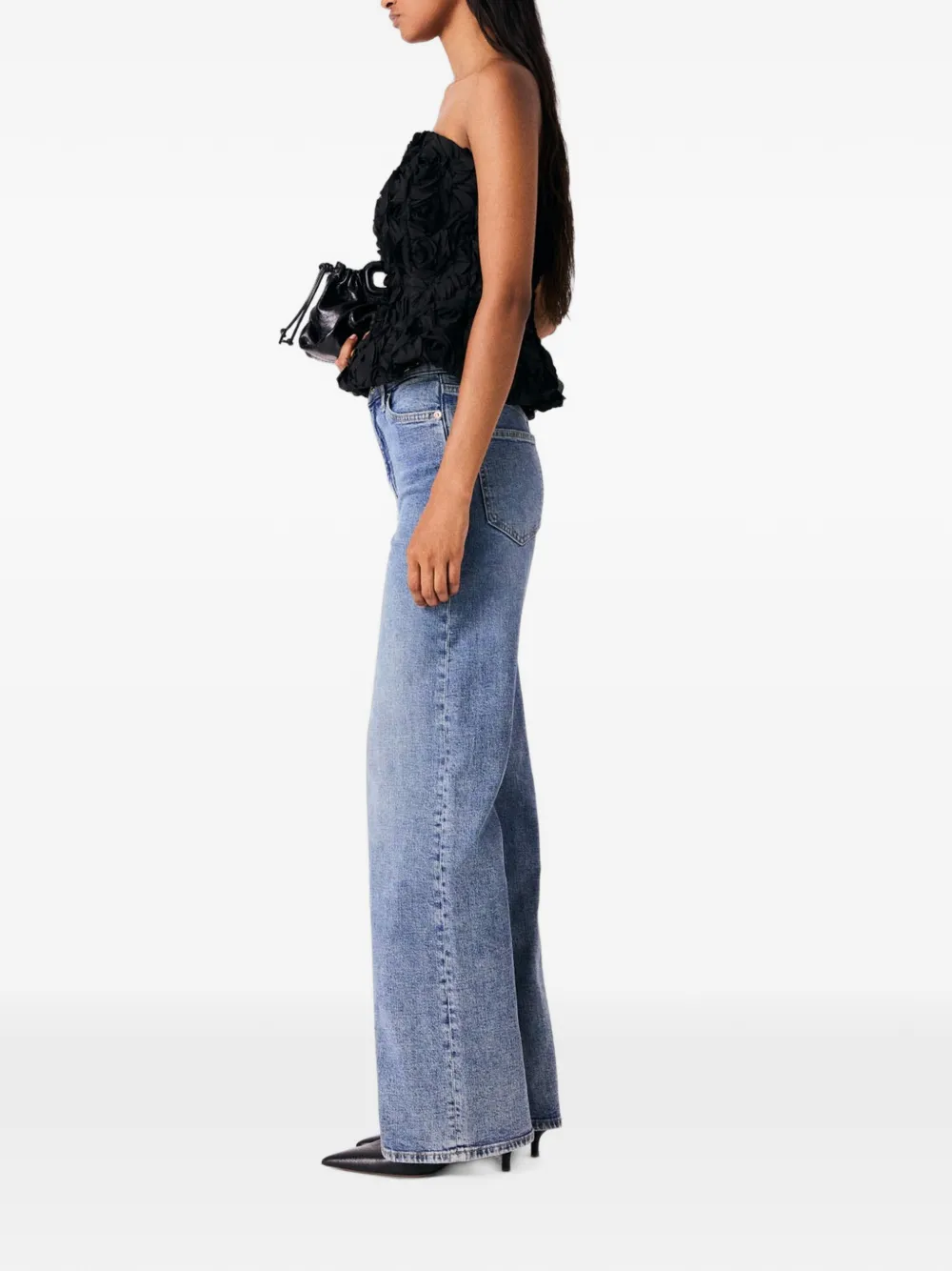 Maje Strapless top met bloemen-applicatie Zwart
