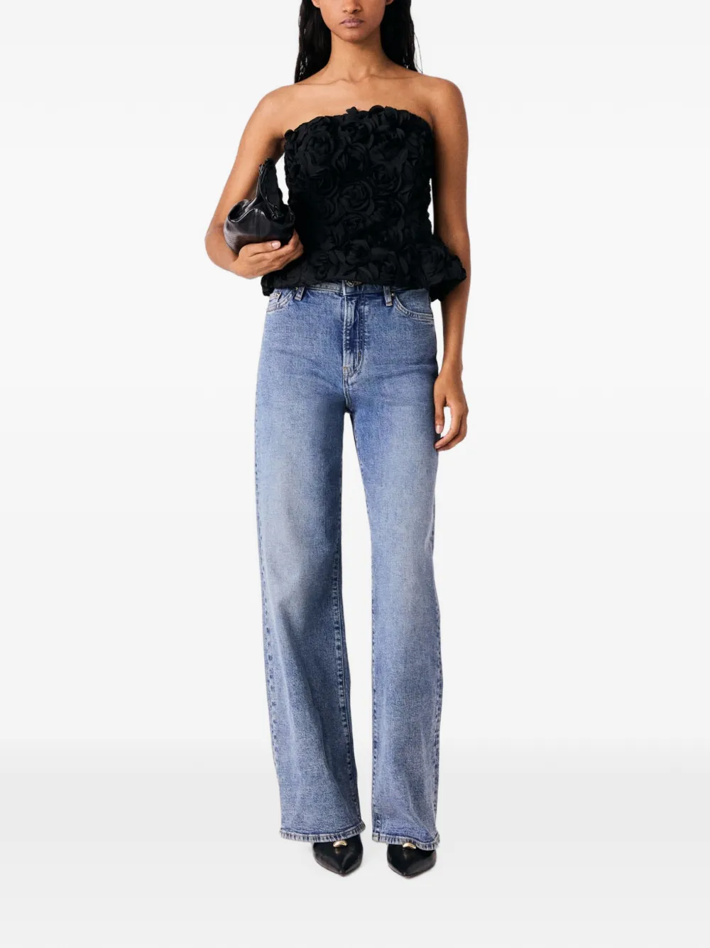 Maje Strapless top met bloemen-applicatie Zwart