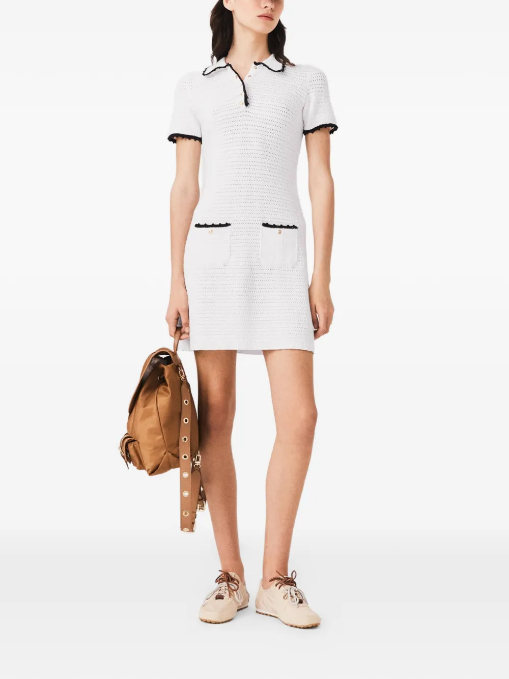 Maje Mini-jurk met contrasterende afwerking Wit