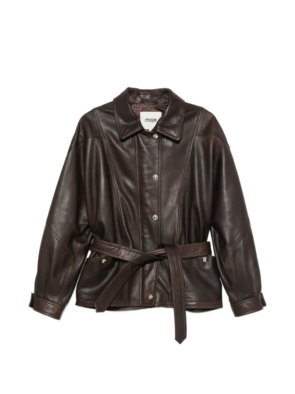 Maje Giacca in pelle con cintura - Marrone