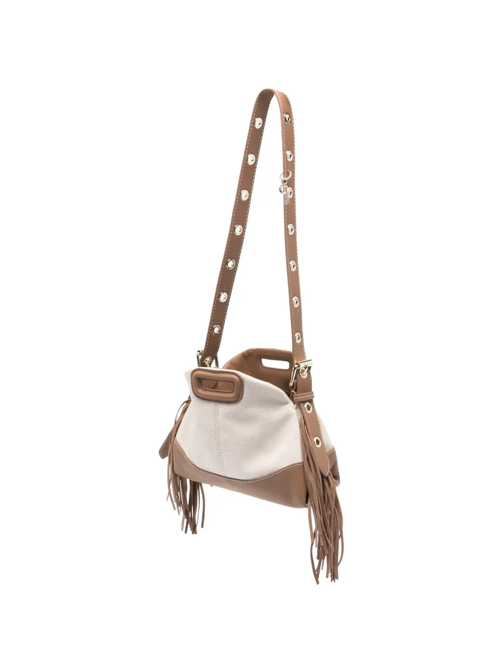 Maje shopper met leren vlakken en logodetail Beige