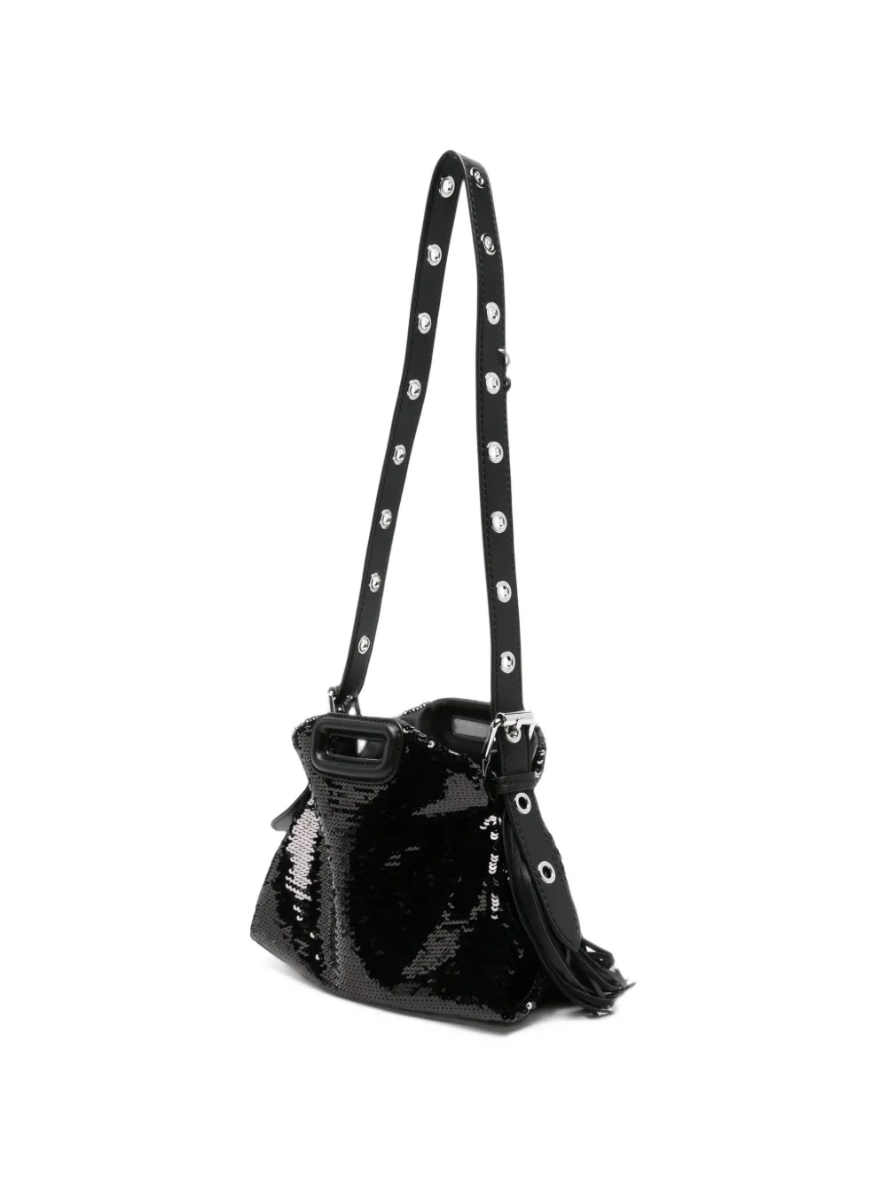 Maje mini Miss M sequin-embellished fringed shoulder bag Zwart
