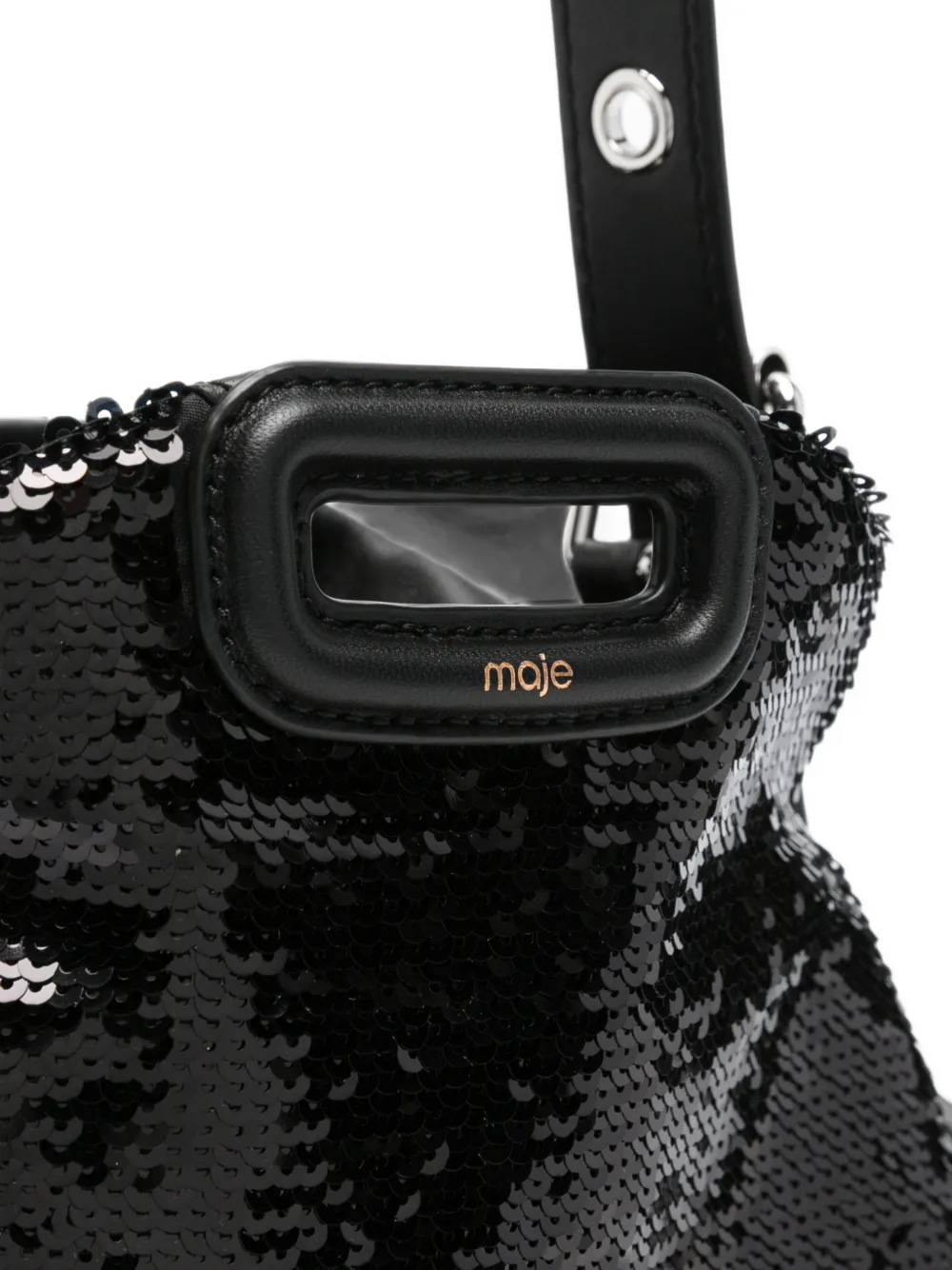 Maje mini Miss M sequin-embellished fringed shoulder bag Zwart