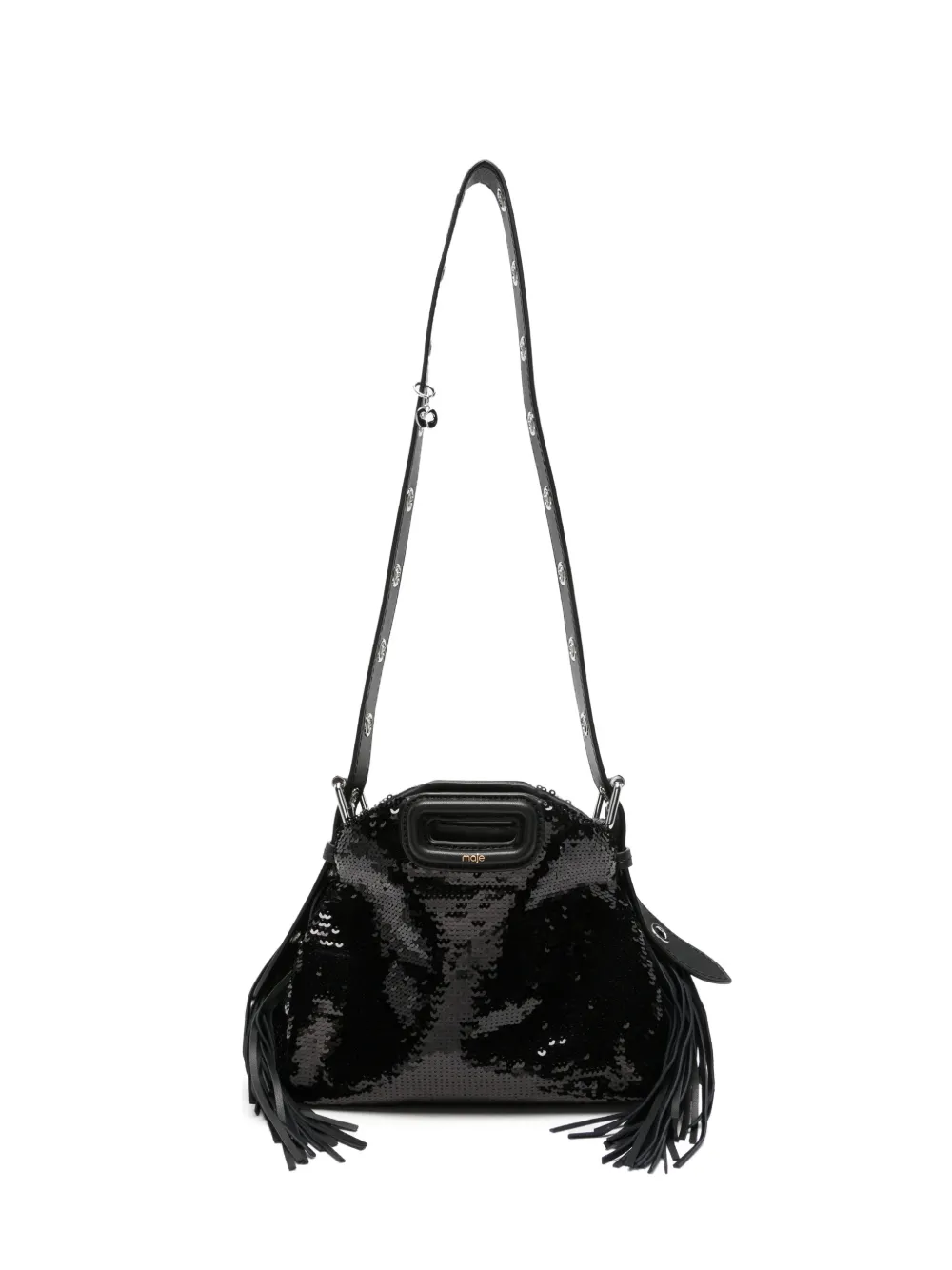 Maje mini Miss M sequin-embellished fringed shoulder bag - Schwarz