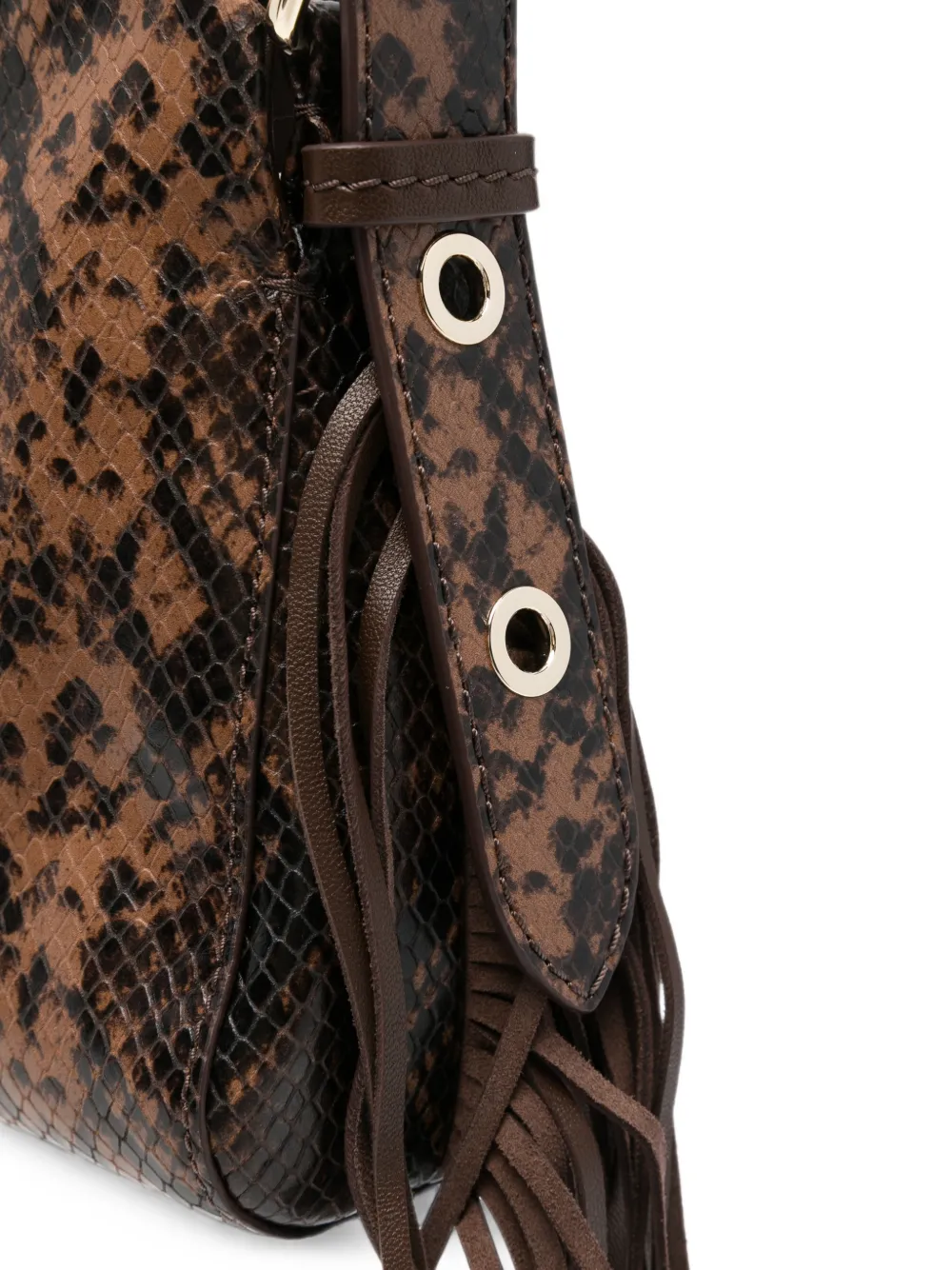 Maje Shopper met slangen-effect en franje Bruin