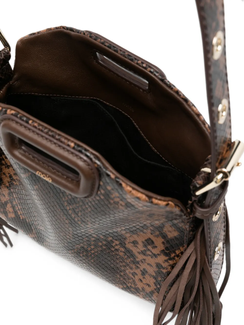 Maje Shopper met slangen-effect en franje Bruin