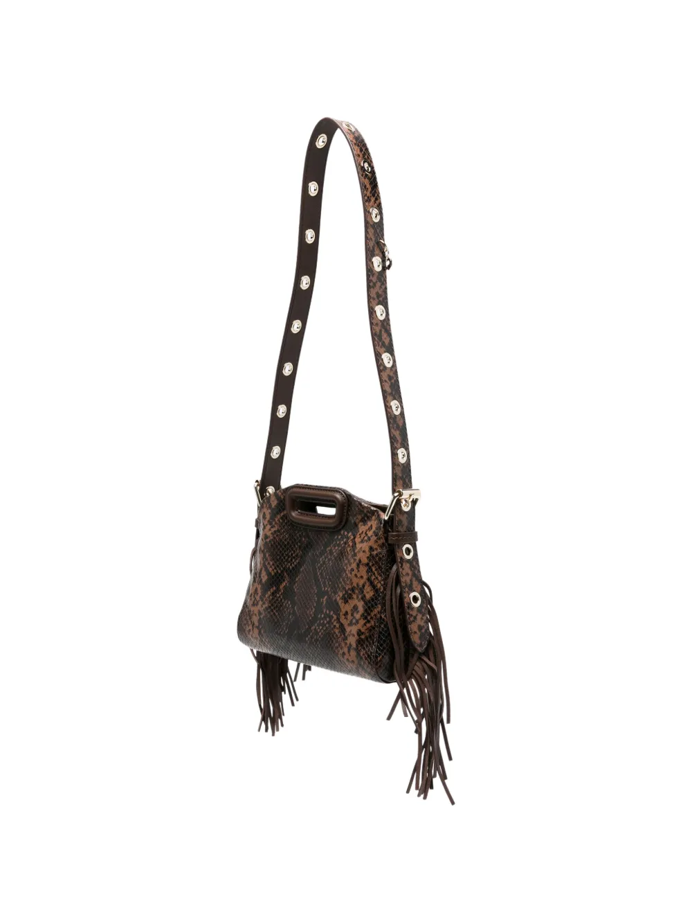 Maje Shopper met slangen-effect en franje Bruin