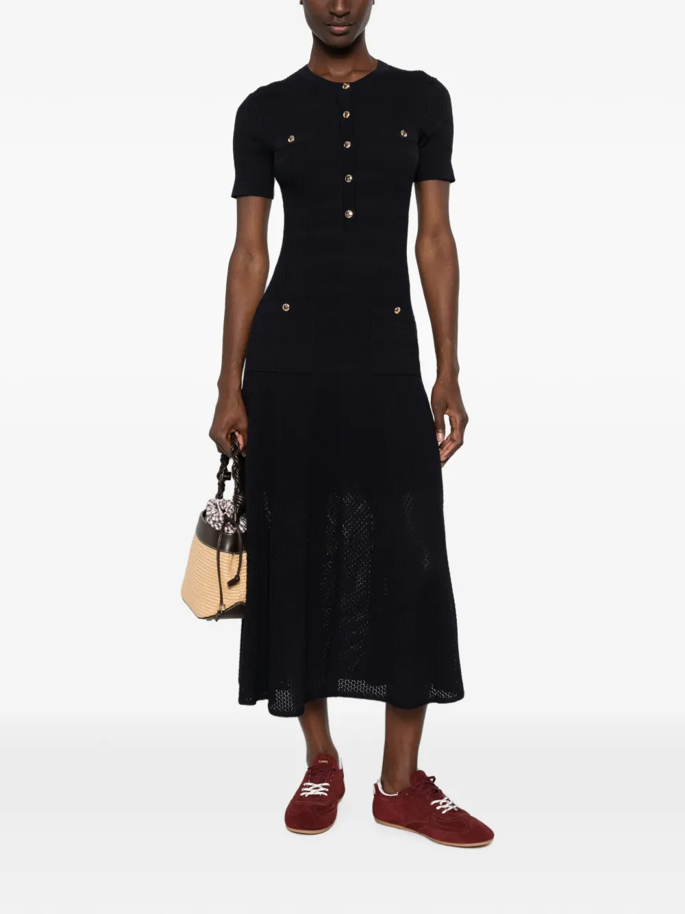 Maje Ribgebreide midi-jurk Blauw