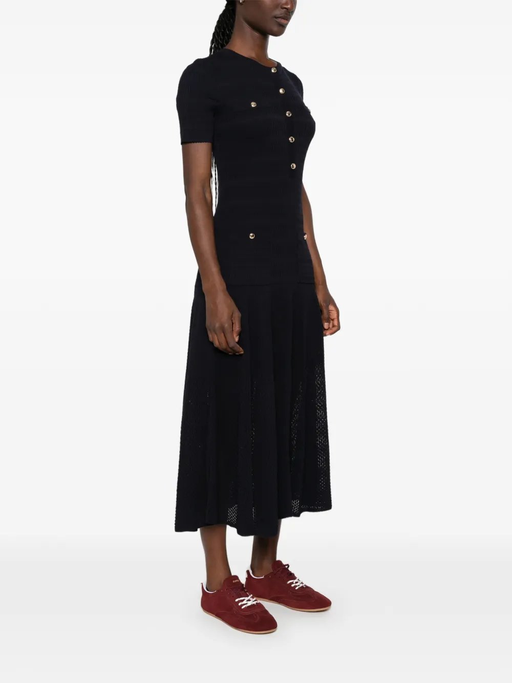 Maje Ribgebreide midi-jurk Blauw