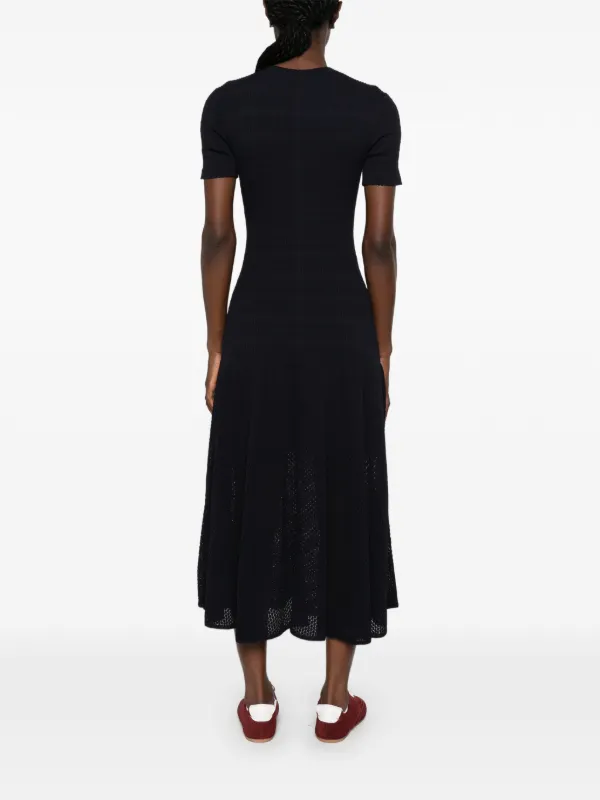 maje black knit dress ribbed-knit button-up Midi | Blue Embroidered dress