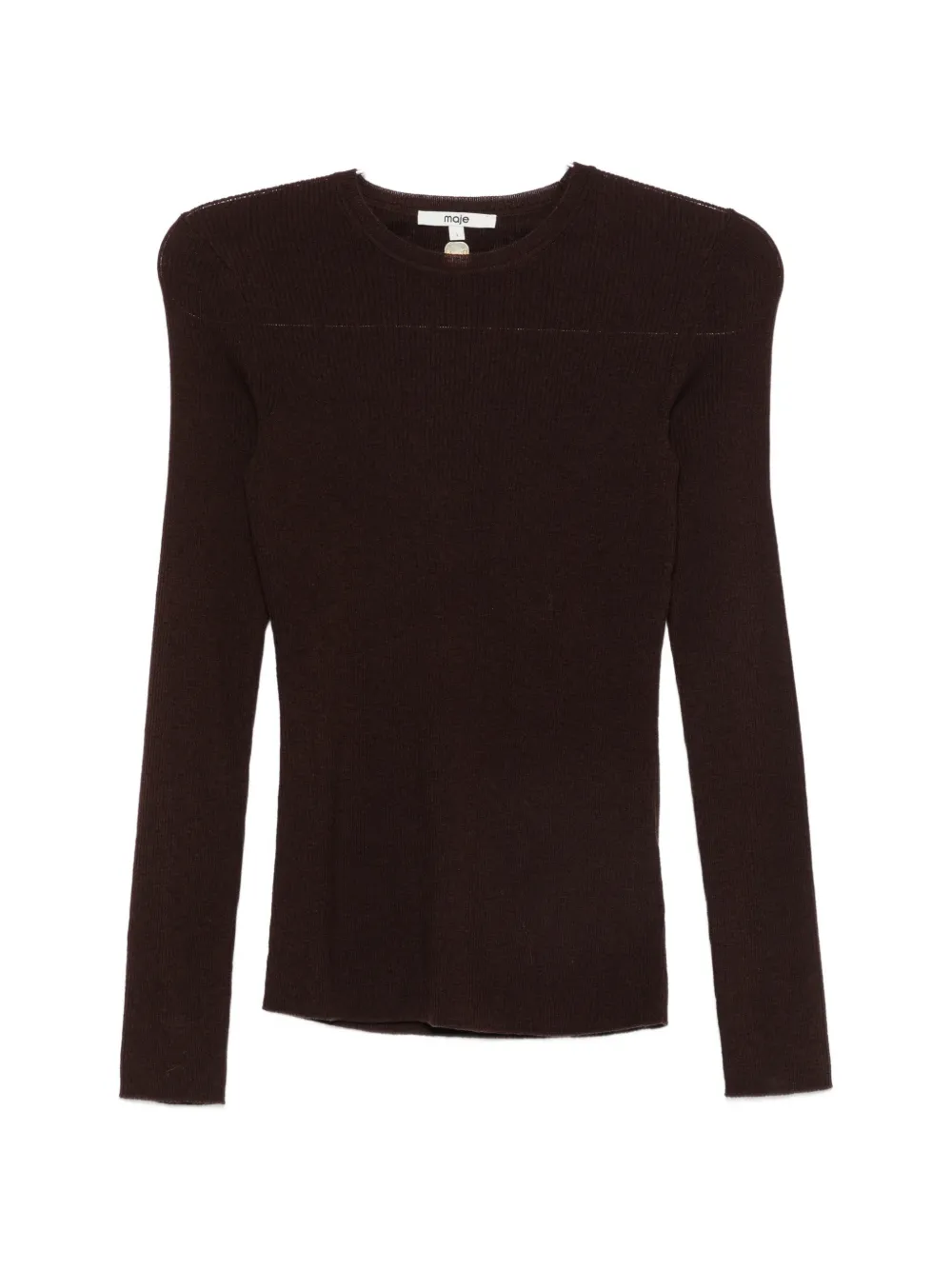 Maje Ribbed-knit Long-sleeve Sweater In Brown