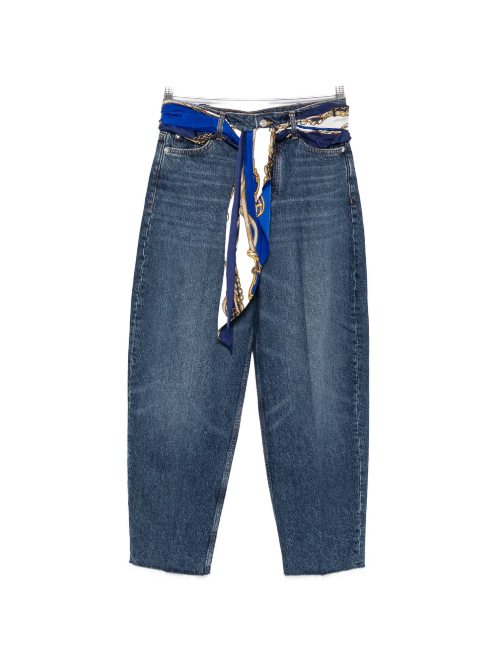 Maje scarf-belt raw-cut jeans - Blu