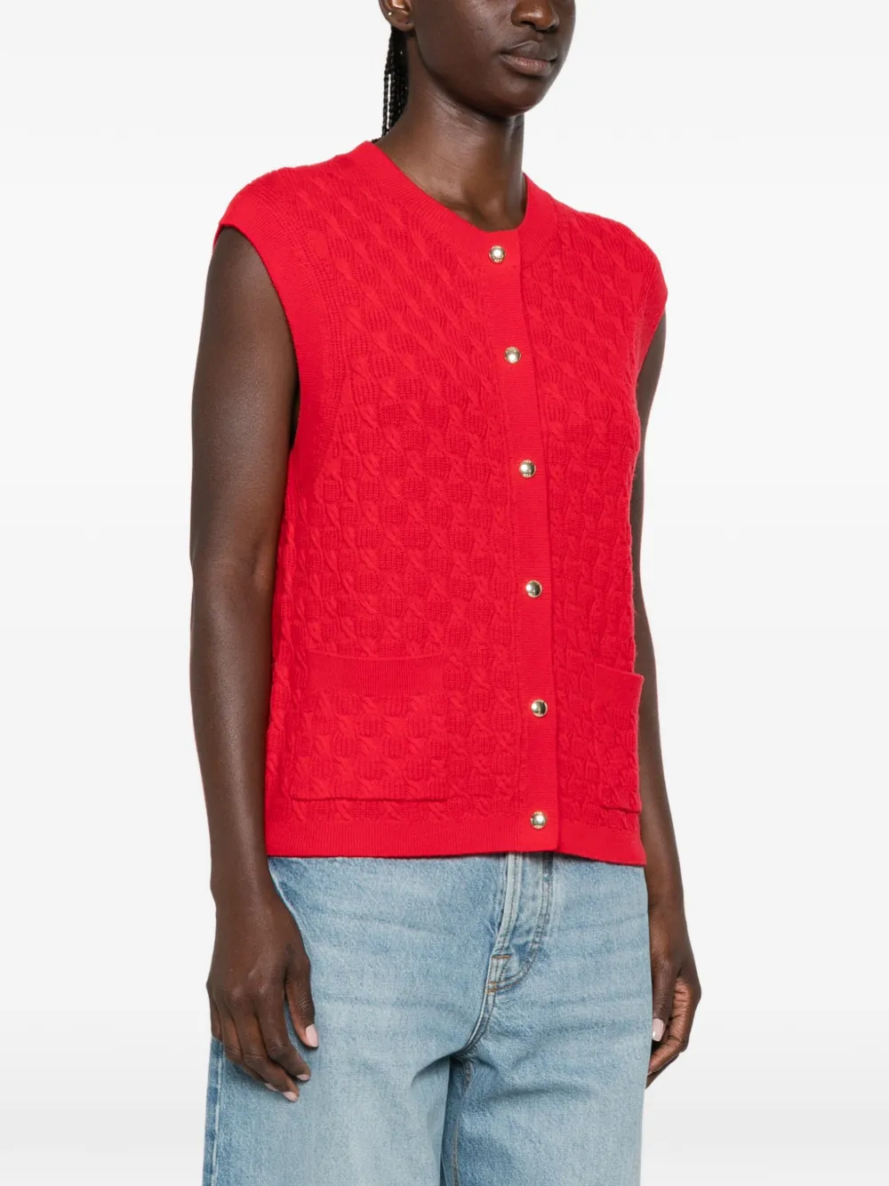 Maje Kabelgebreid vest Rood