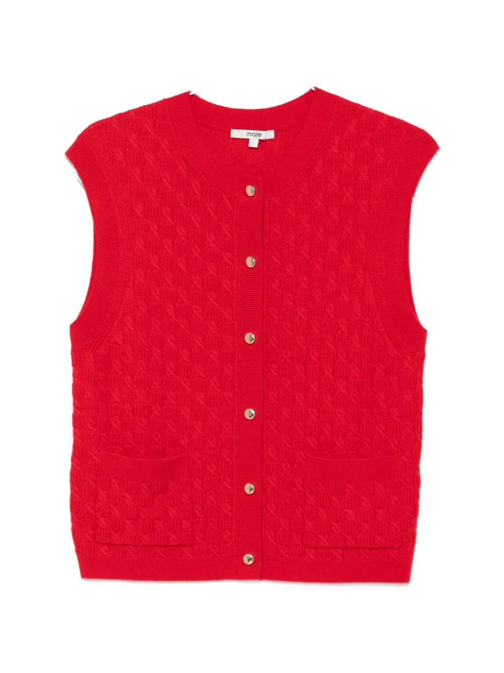 Maje Cable-knit Sleeveless Cardigan In Red