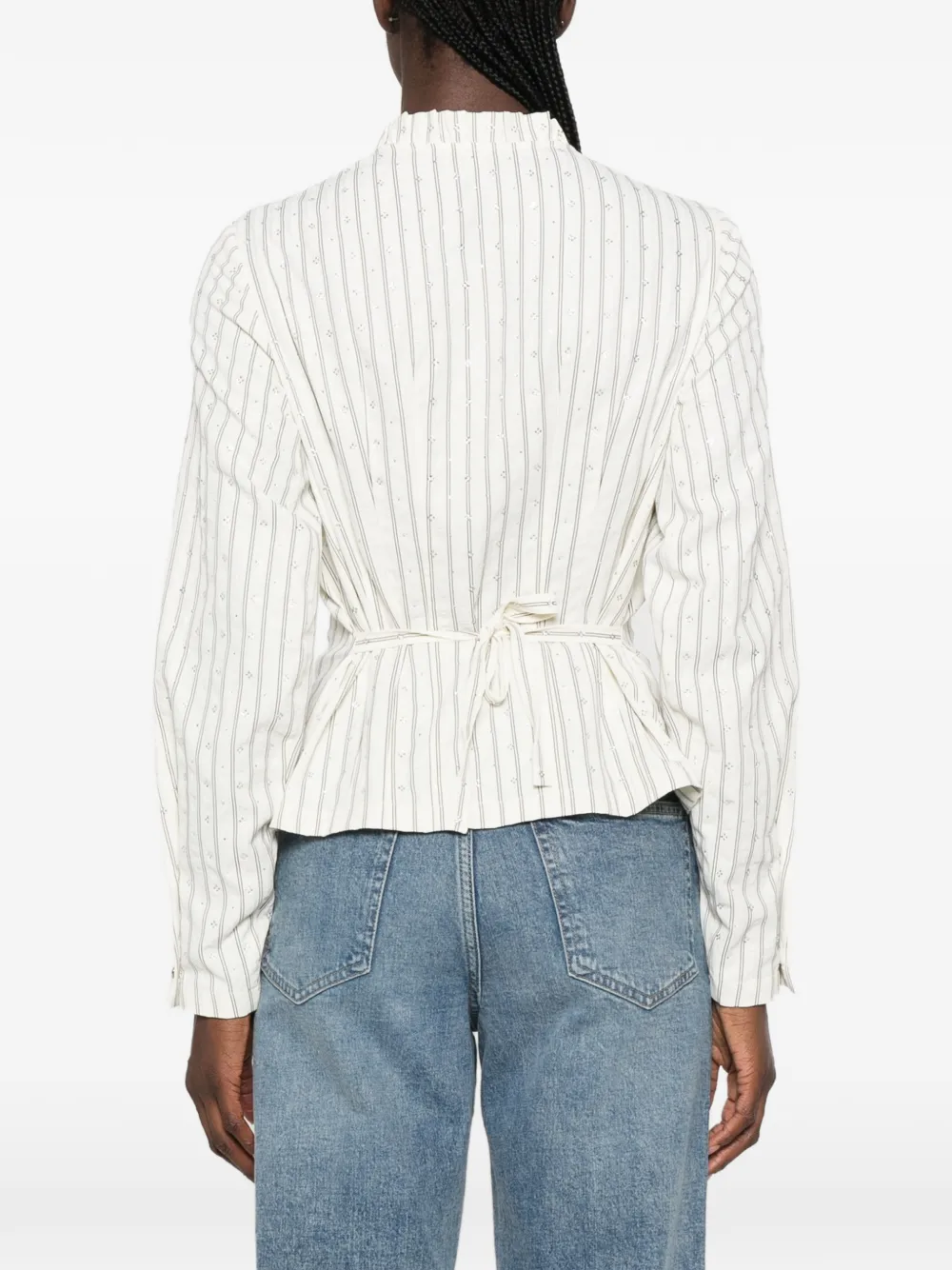 Maje Gestreepte blouse met Victoriaanse kraag Wit