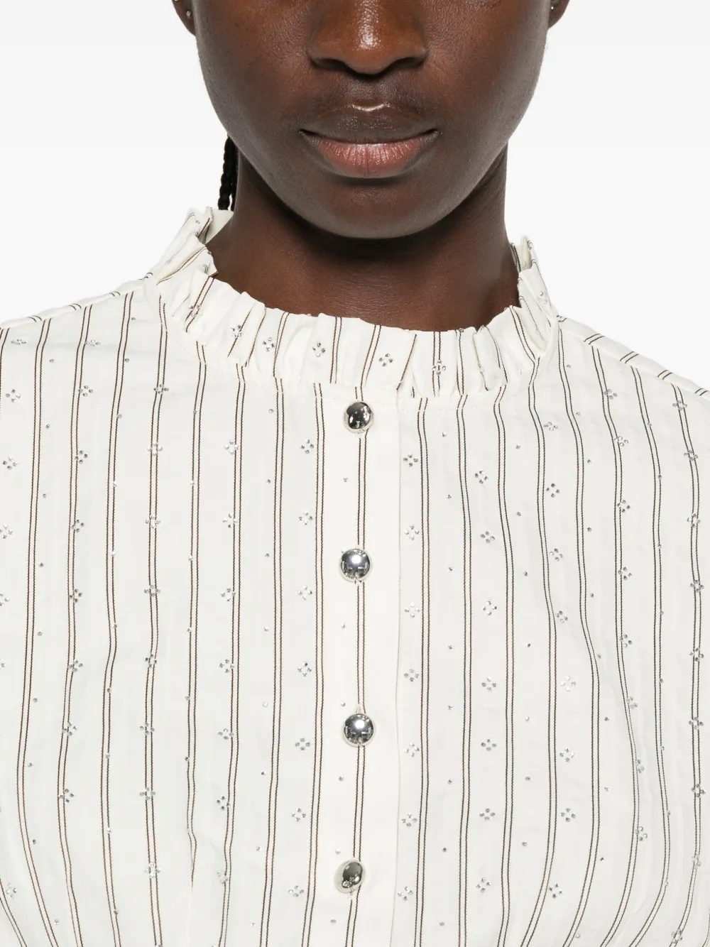 Maje Gestreepte blouse met Victoriaanse kraag Wit