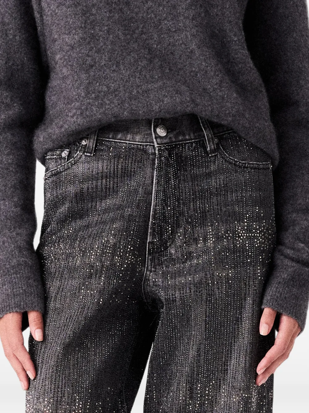 Maje Jeans met wijde pijpen en stras Grijs
