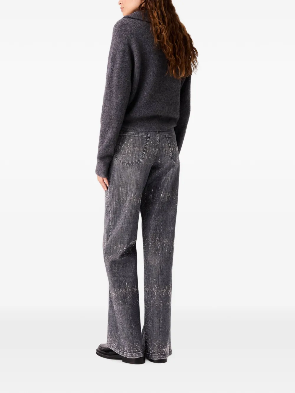 Maje Jeans met wijde pijpen en stras Grijs