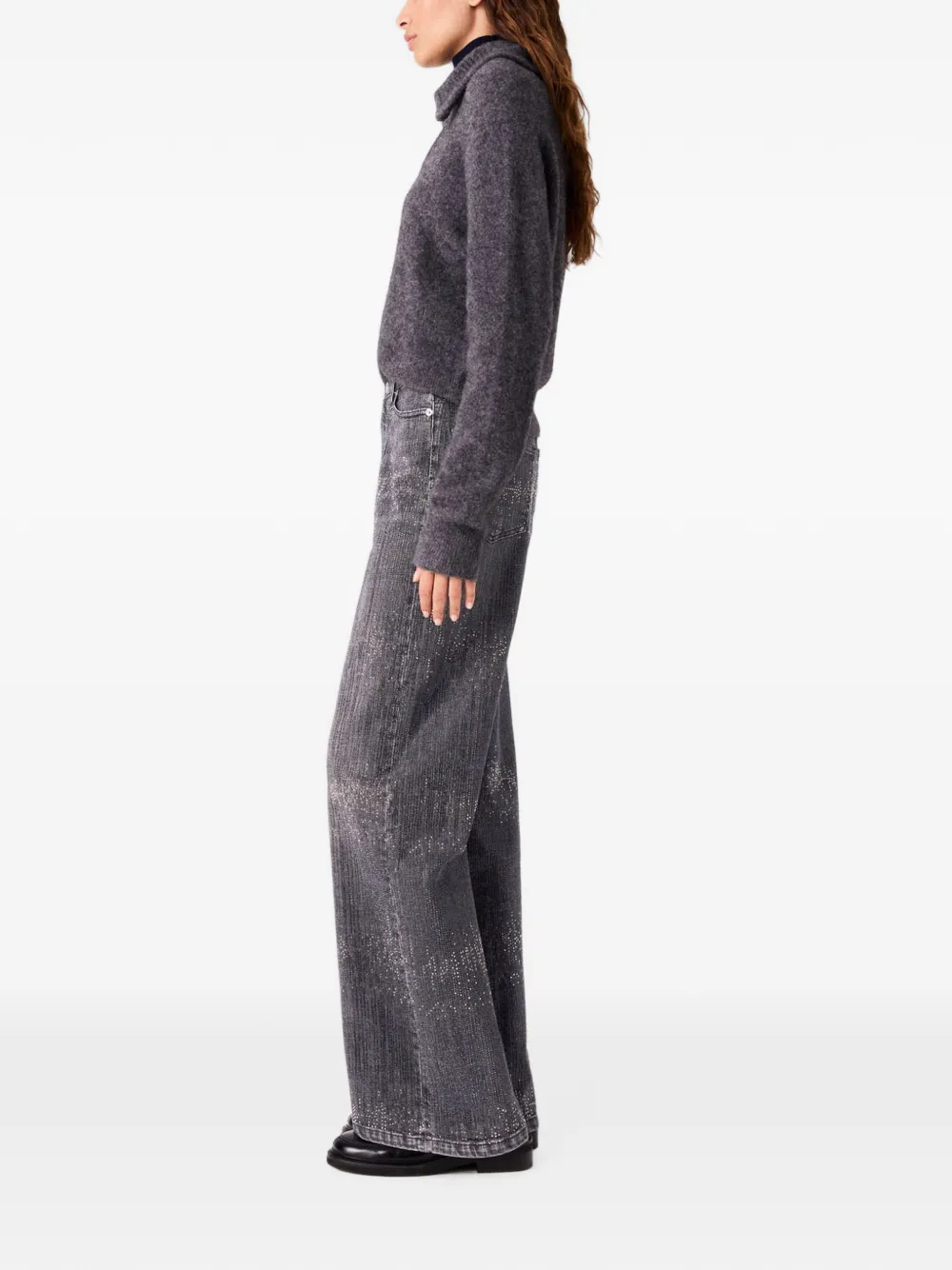 Maje Jeans met wijde pijpen en stras Grijs