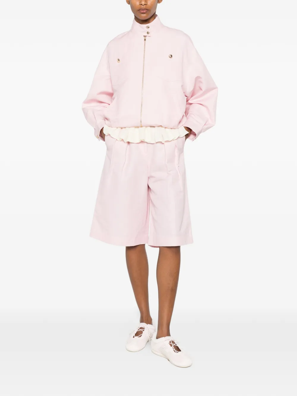 Maje Geplooide shorts van linnenblend Roze
