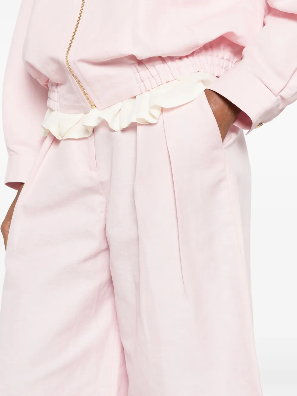 Maje Geplooide shorts van linnenblend Roze