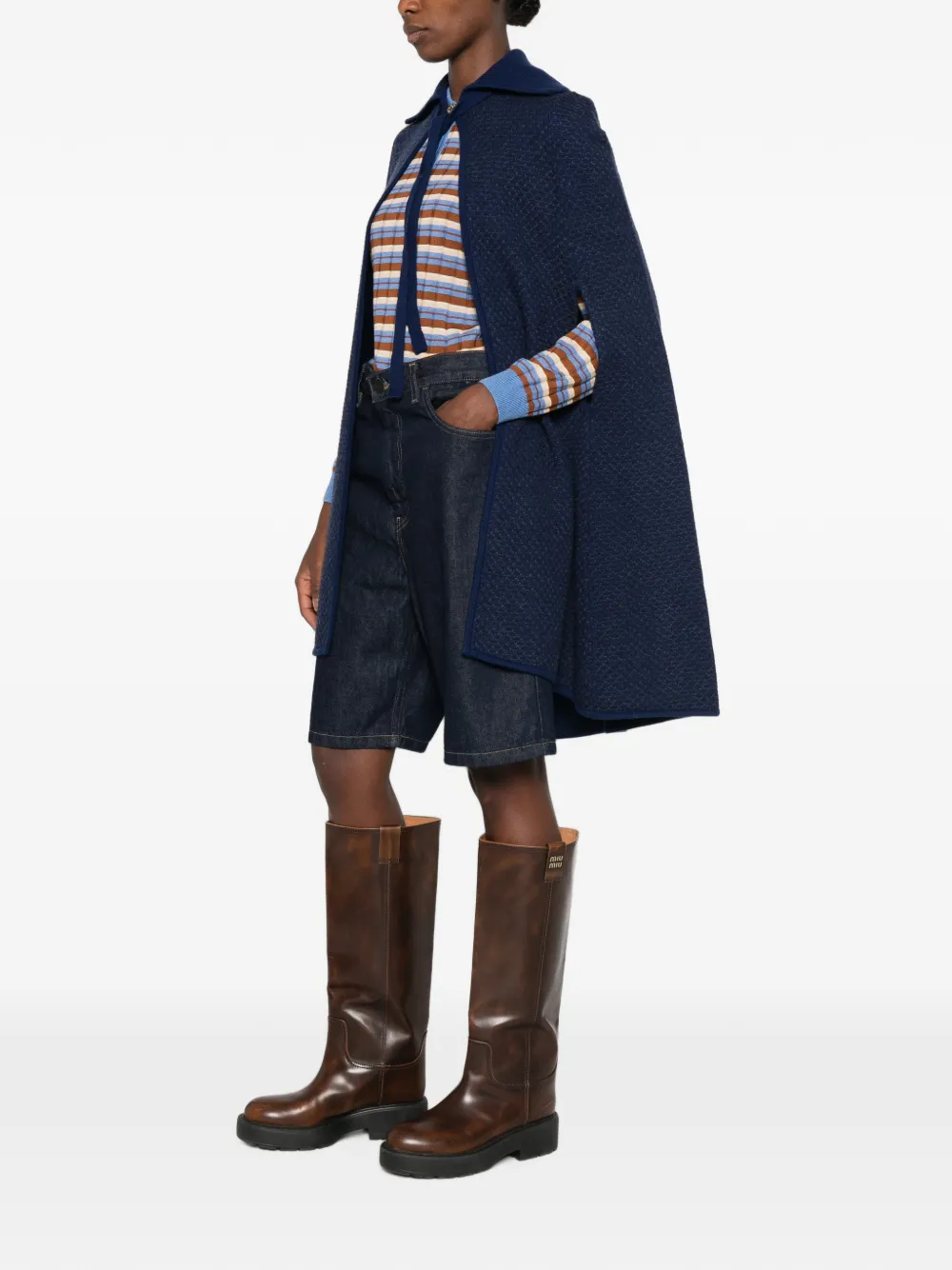 Maje Ribgebreide cape met striksluiting Blauw