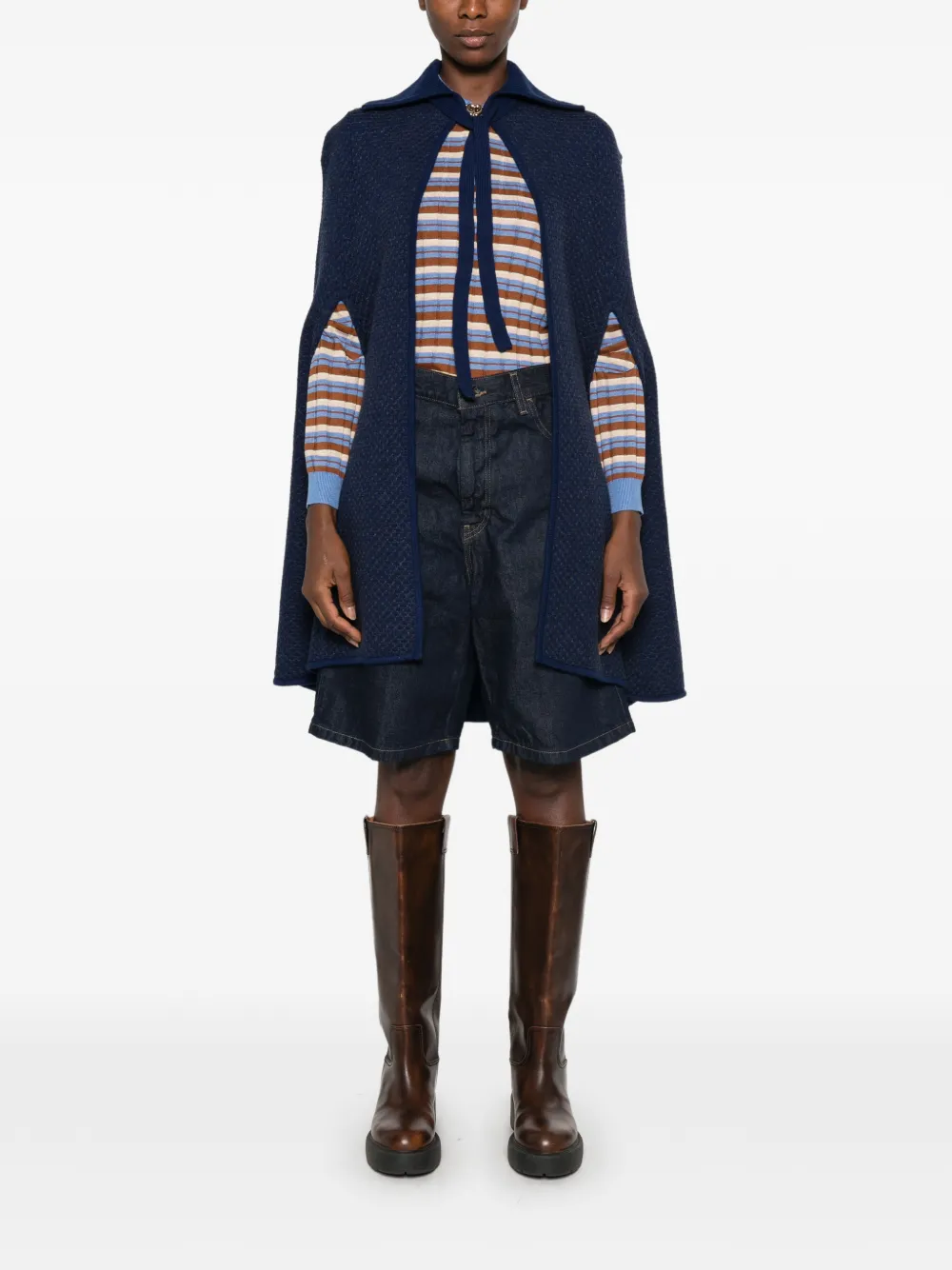Maje Ribgebreide cape met striksluiting Blauw