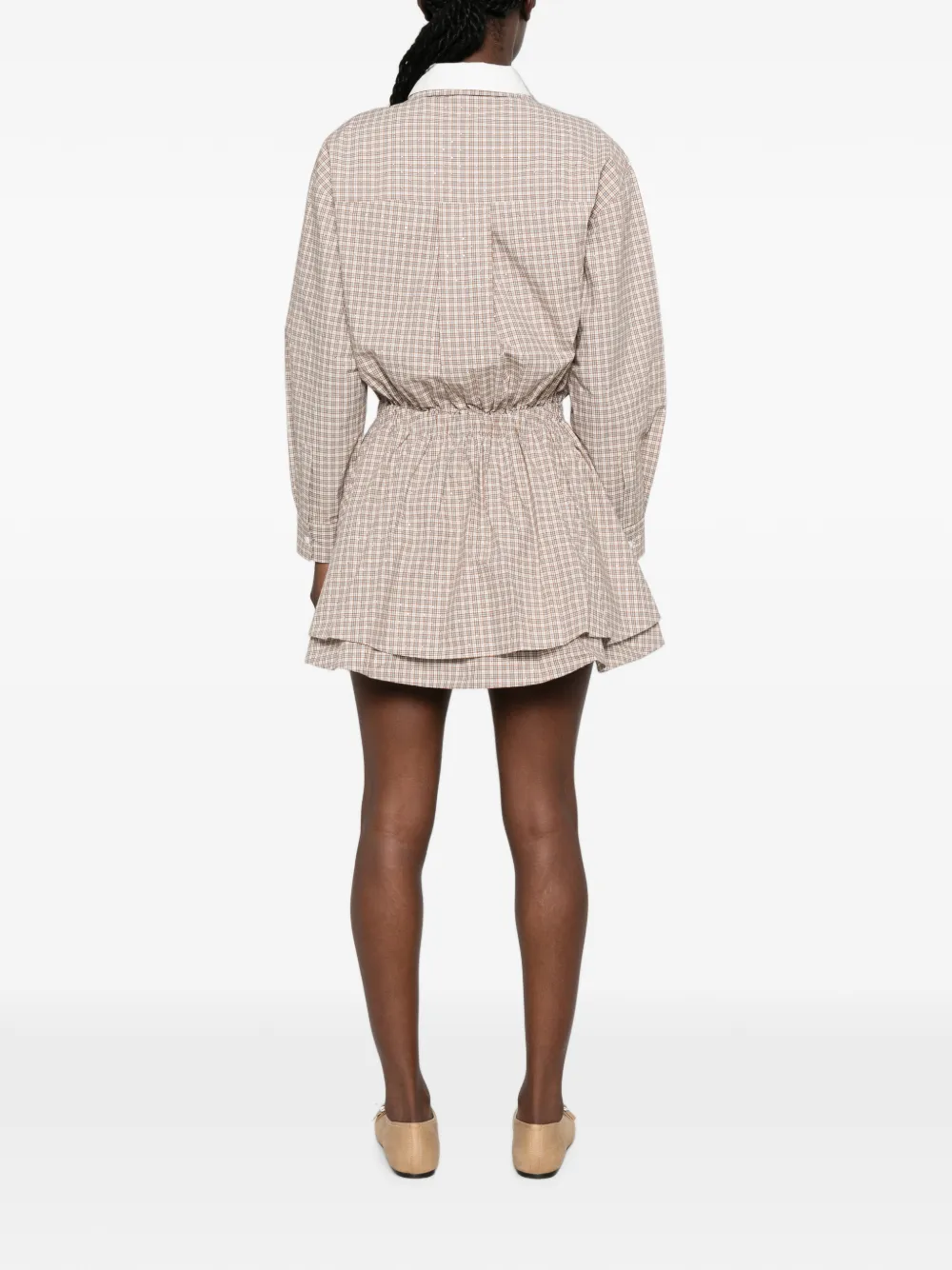 Maje Geruite katoenen-mini-jurk Beige