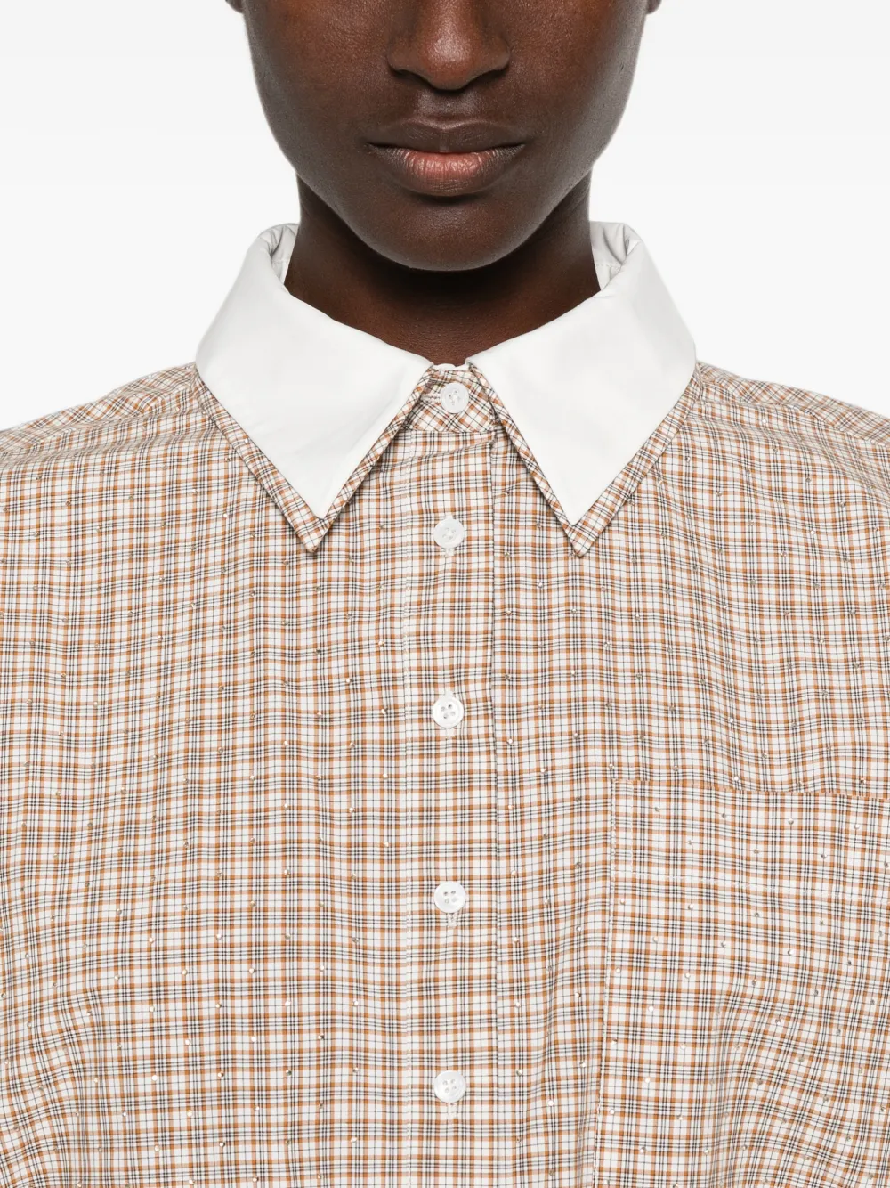 Maje Geruite katoenen-mini-jurk Beige