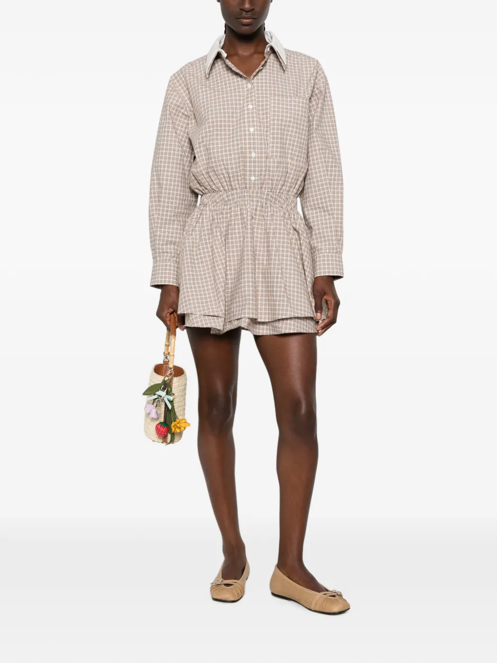 Maje Geruite katoenen-mini-jurk Beige
