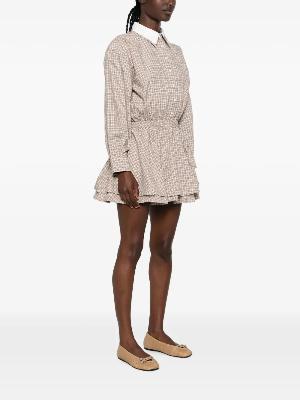 Maje Geruite katoenen-mini-jurk Beige