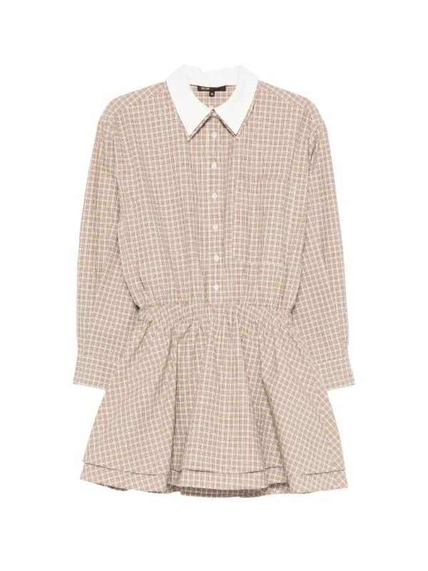 Maje Checked Cotton Mini Dress | Neutrals