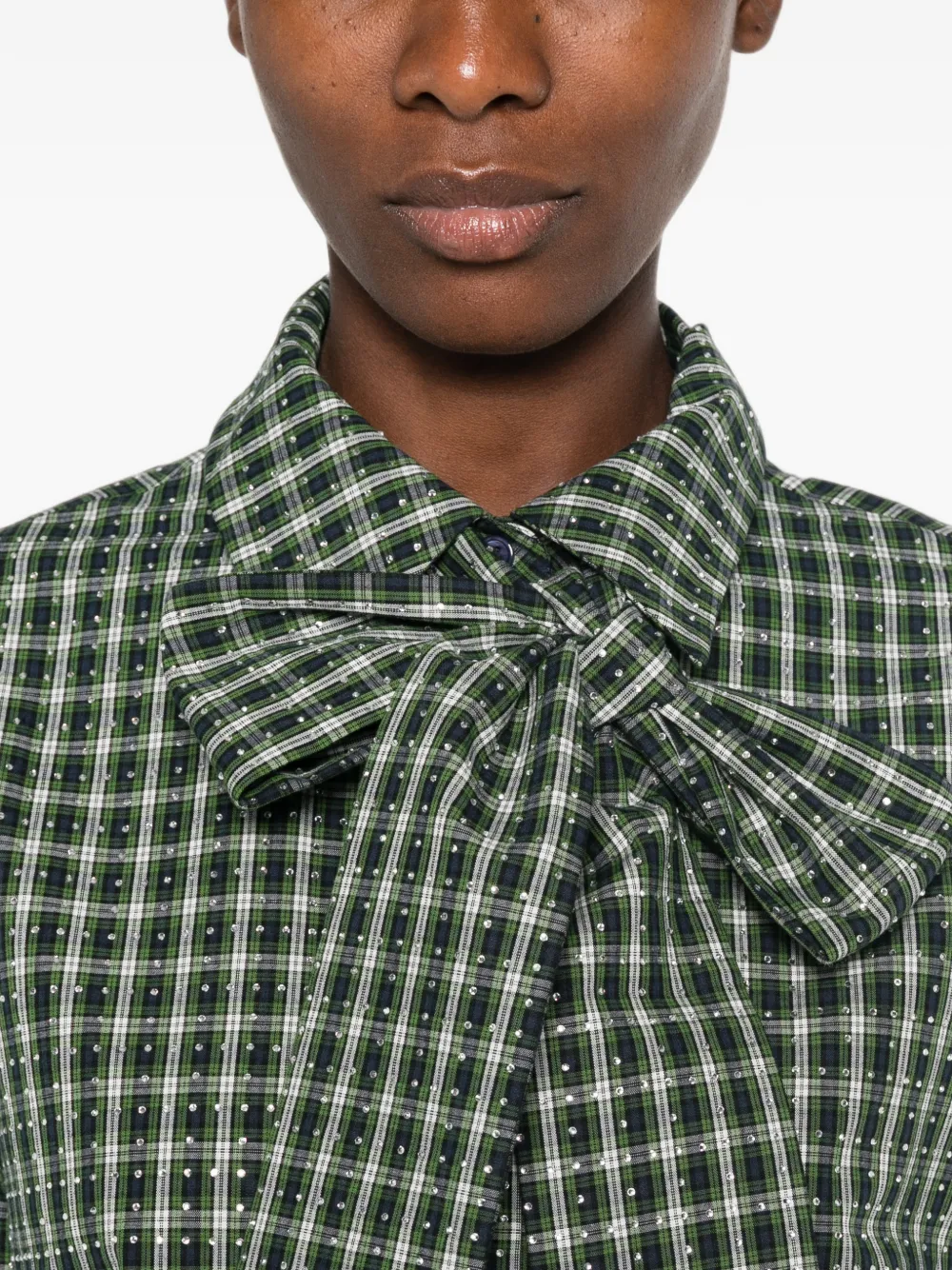 Maje Geruit blouse met strik Groen