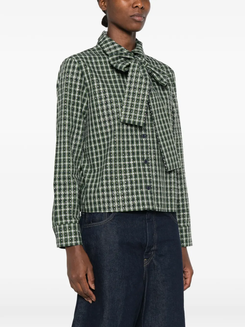 Maje Geruit blouse met strik Groen