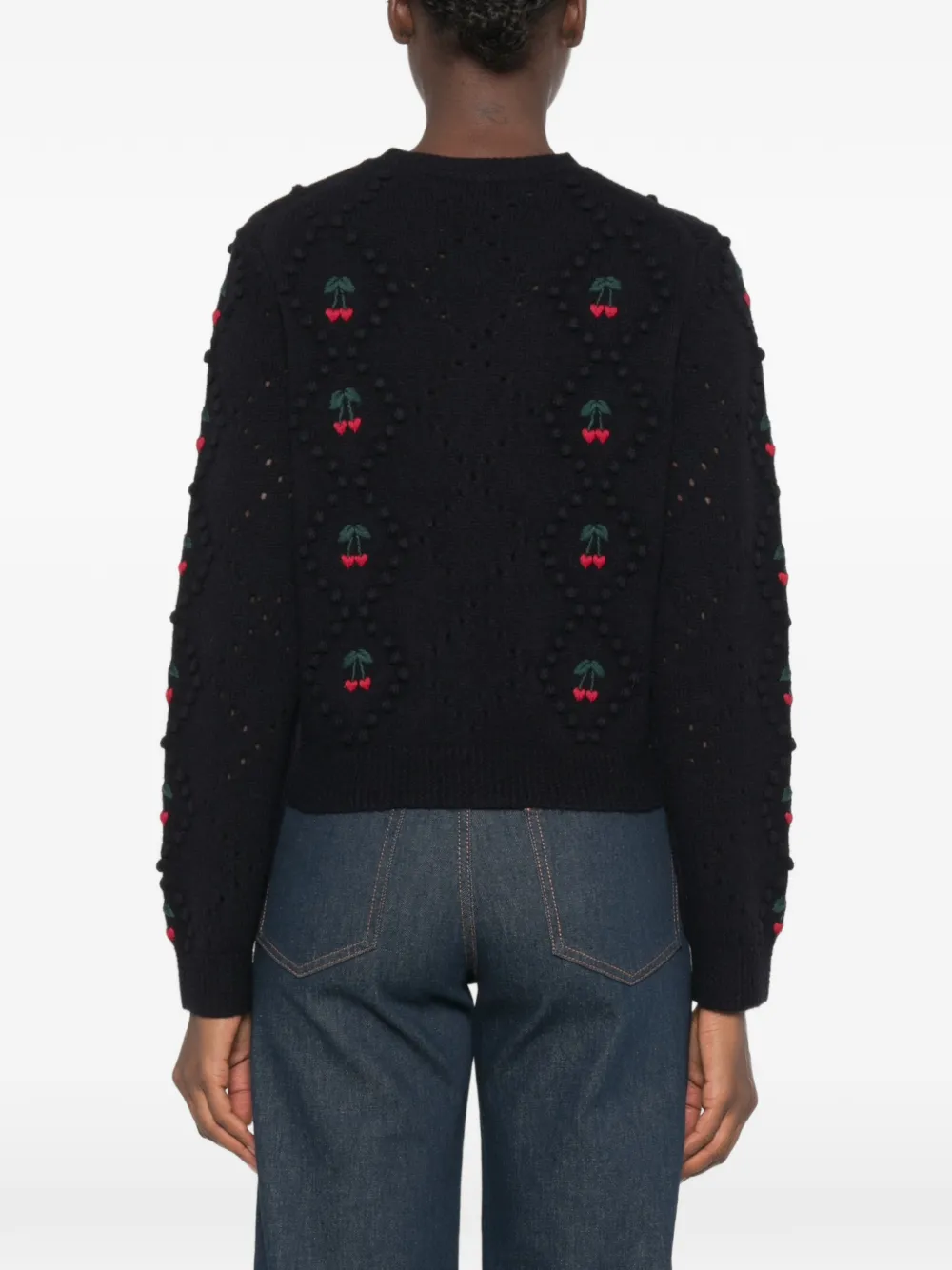 Maje Vest met geborduurde kers Blauw