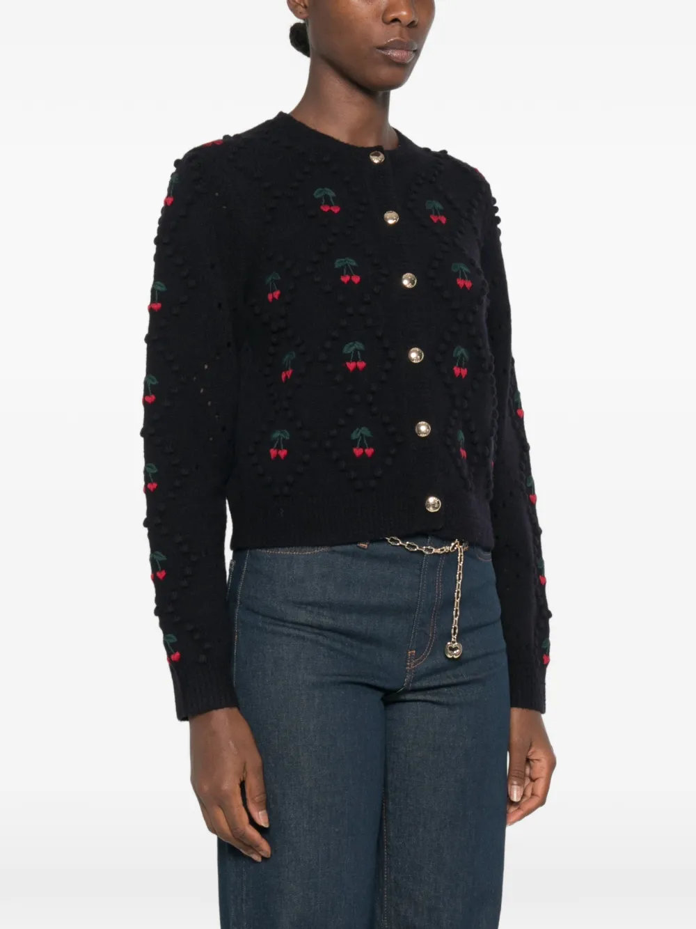 Maje Vest met geborduurde kers Blauw