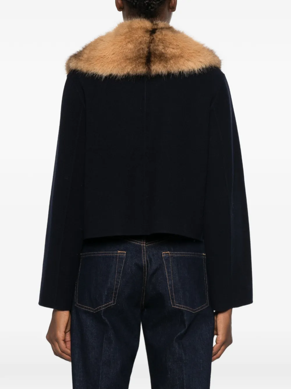 Maje Button-down jas met kraag van imitatiebont Blauw