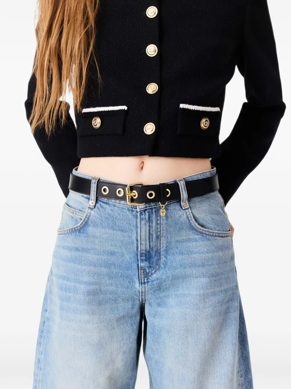 Maje Leren riem met ringlets 4 cm Zwart