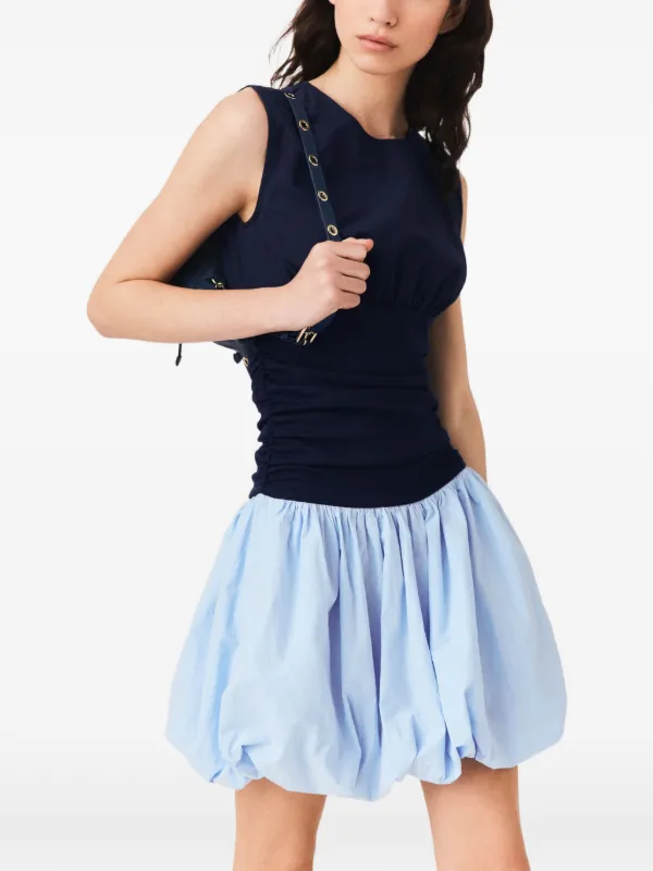 blue bubble skirt dress Off Shoulder Gown with Hi Lo Bubble Skirt